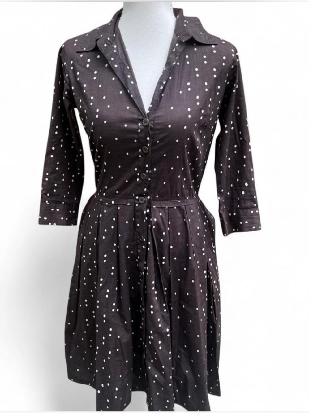 SAMANTHA SUNG white Polka Dot Button-Front brown Mini Dress